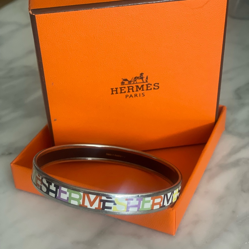 Hermès Black and Silver Enamel Bracelet